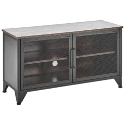 Beliani TV-kast VINCE - Donkere Houtkleur Vezelplaat, Staal