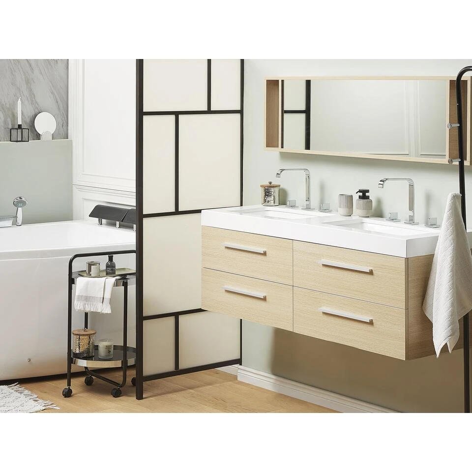 Beliani Badkamerkast Met Spiegel MALAGA - Lichte Houtkleur Mdf Beliani Badkamerkast Met Spiegel MALAGA - Lichte Houtkleur Mdf -Beliani 1000038607 0101