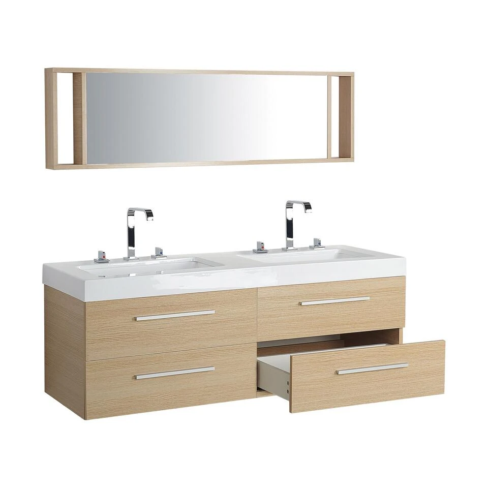 Beliani Badkamerkast Met Spiegel MALAGA - Lichte Houtkleur Mdf Beliani Badkamerkast Met Spiegel MALAGA - Lichte Houtkleur Mdf -Beliani 1000038607 0103