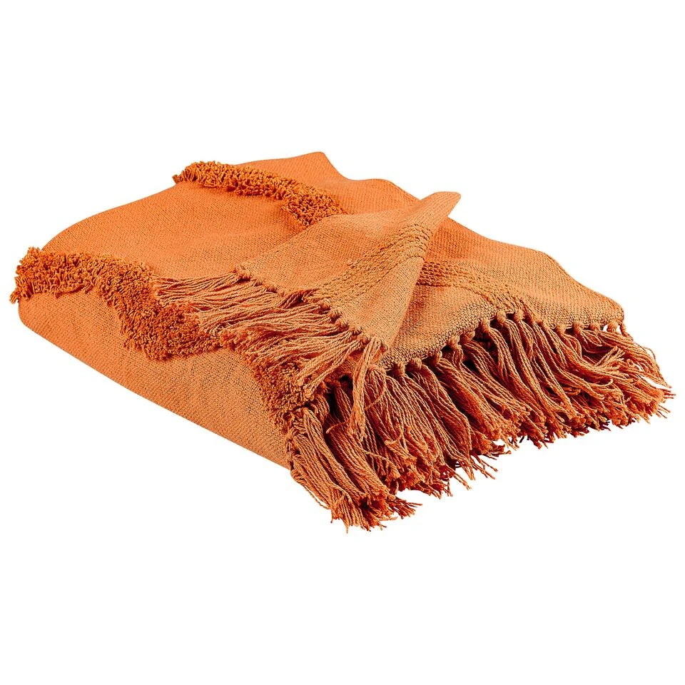 Beliani Plaid KHARI - Oranje Katoen Beliani Plaid KHARI - Oranje Katoen -Beliani 1000079701