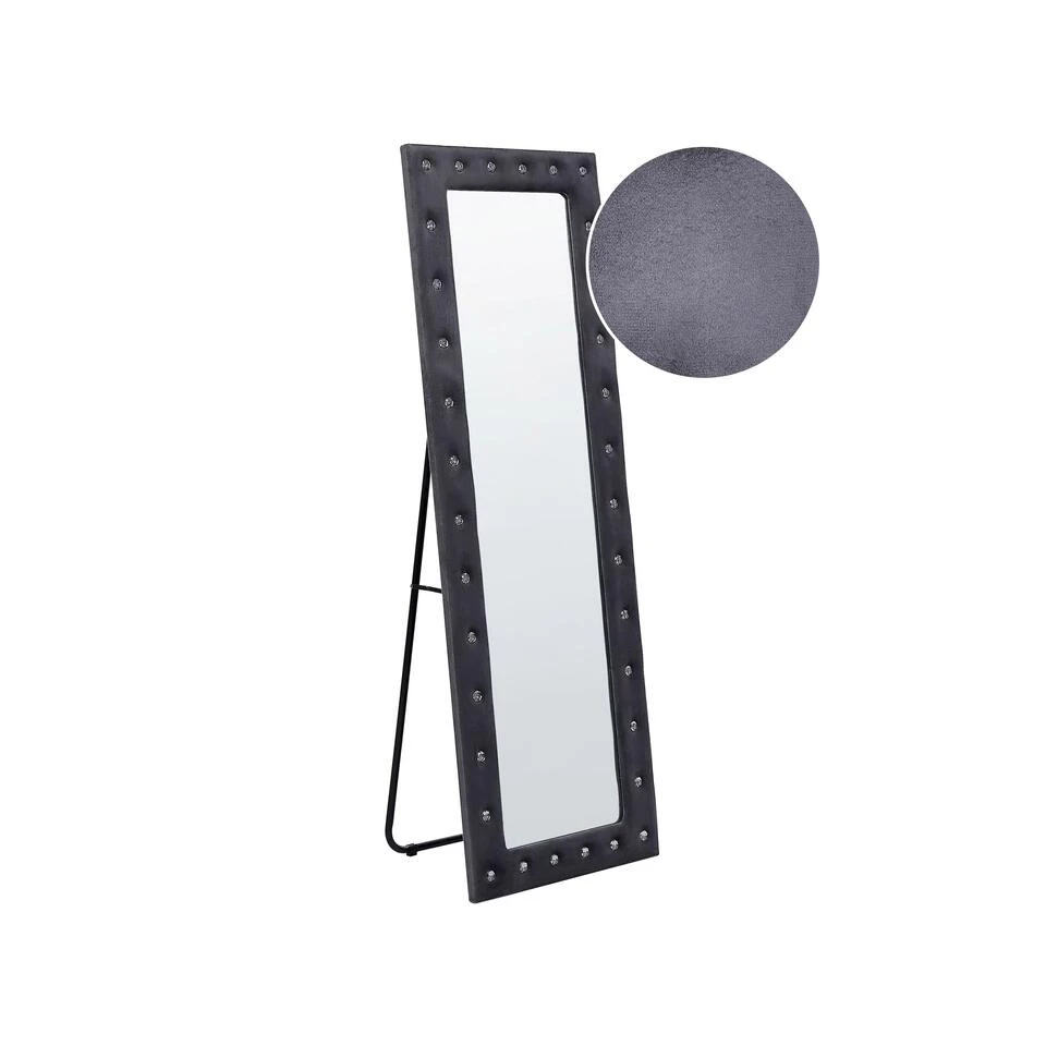 Beliani Staande Spiegel ANSOUIS - Grijs Fluweel Beliani Staande Spiegel ANSOUIS - Grijs Fluweel -Beliani 1000080875