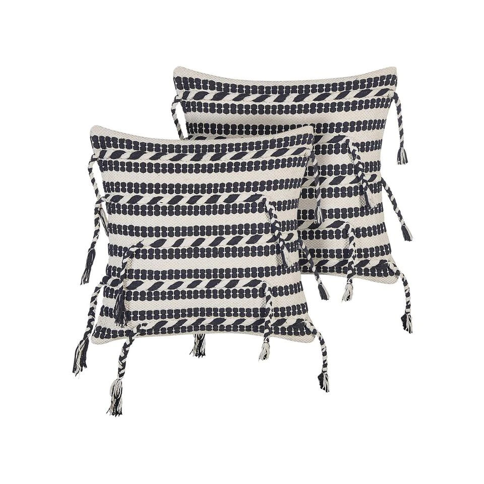 Beliani Sierkussen ENDIVE - Zwart/Wit Katoen Beliani Sierkussen ENDIVE - Zwart/Wit Katoen -Beliani 1000084150