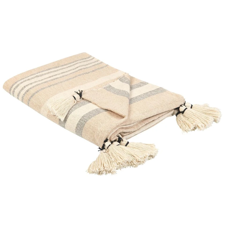 Beliani Plaid YARSELI - Beige Katoen Beliani Plaid YARSELI - Beige Katoen -Beliani 1000099760