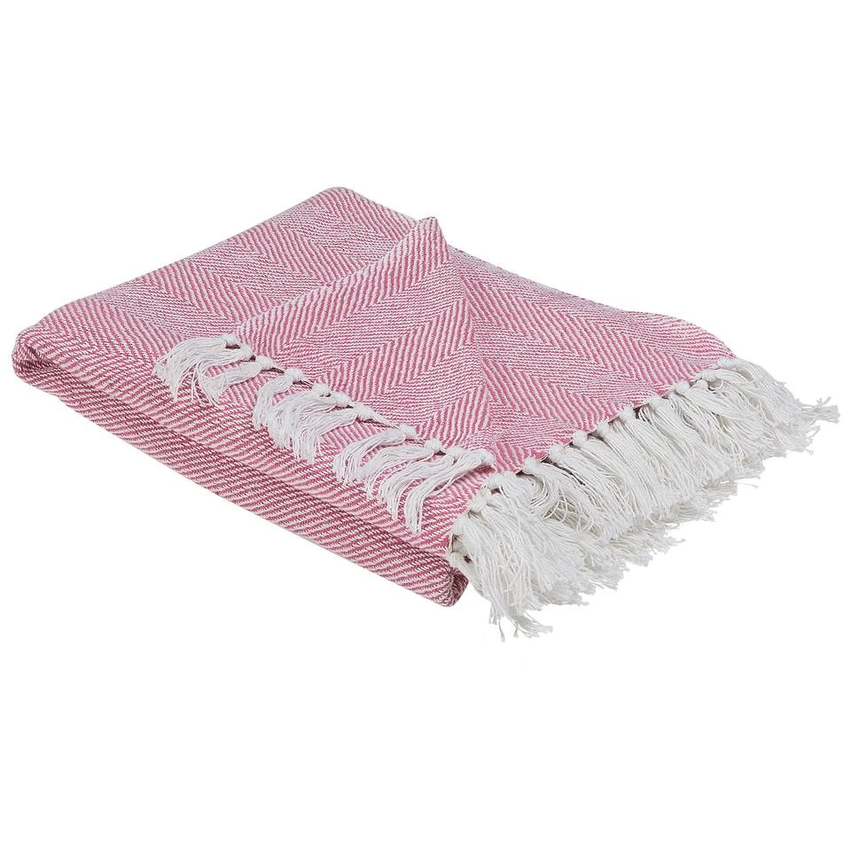 Beliani Plaid TANGIER - Roze Katoen Beliani Plaid TANGIER - Roze Katoen -Beliani 1199611778