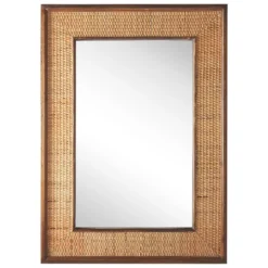 Beliani Wandspiegel IGUALA - Lichte Houtkleur Dennenhout, Bamboehout