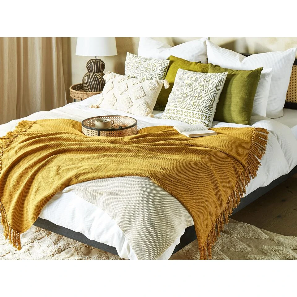 Beliani Plaid YARSA - Geel Katoen Beliani Plaid YARSA - Geel Katoen -Beliani 2432f9845f1341e193e14da37ed7204b