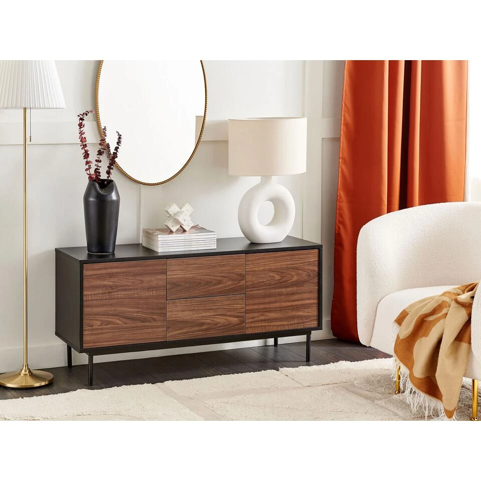 Beliani Sideboard OKLAND - Zwart Vezelplaat Beliani Sideboard OKLAND - Zwart Vezelplaat -Beliani 477afb606610474e8d8057f7886d3f21