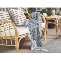 Beliani Plaid KIRAMAN - Zwart Katoen -Beliani 61db9d803ea84d34bdd5807d891c1f95