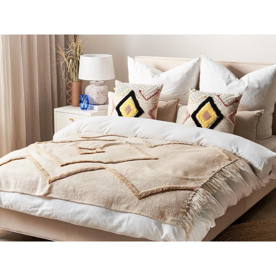 Beliani Plaid JAUNPUR - Beige Katoen Beliani Plaid JAUNPUR - Beige Katoen -Beliani 83a6562e21ea4bb7bc7c6f772dc994a9