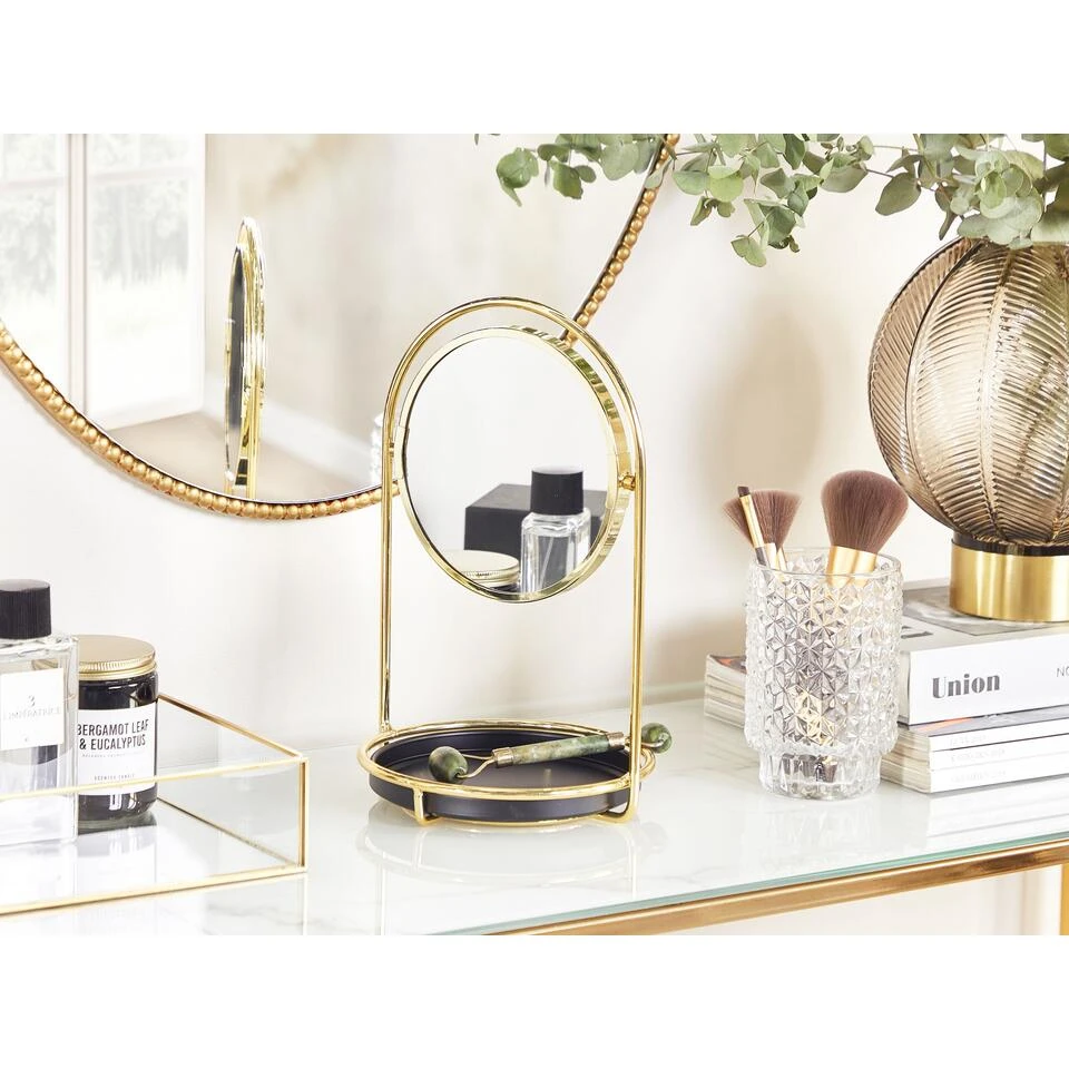 Beliani Make-up Spiegel INDRE - Goud Ijzer, Glas Beliani Make-up Spiegel INDRE - Goud Ijzer, Glas -Beliani a19820e5539349b392ef480d038b00e2