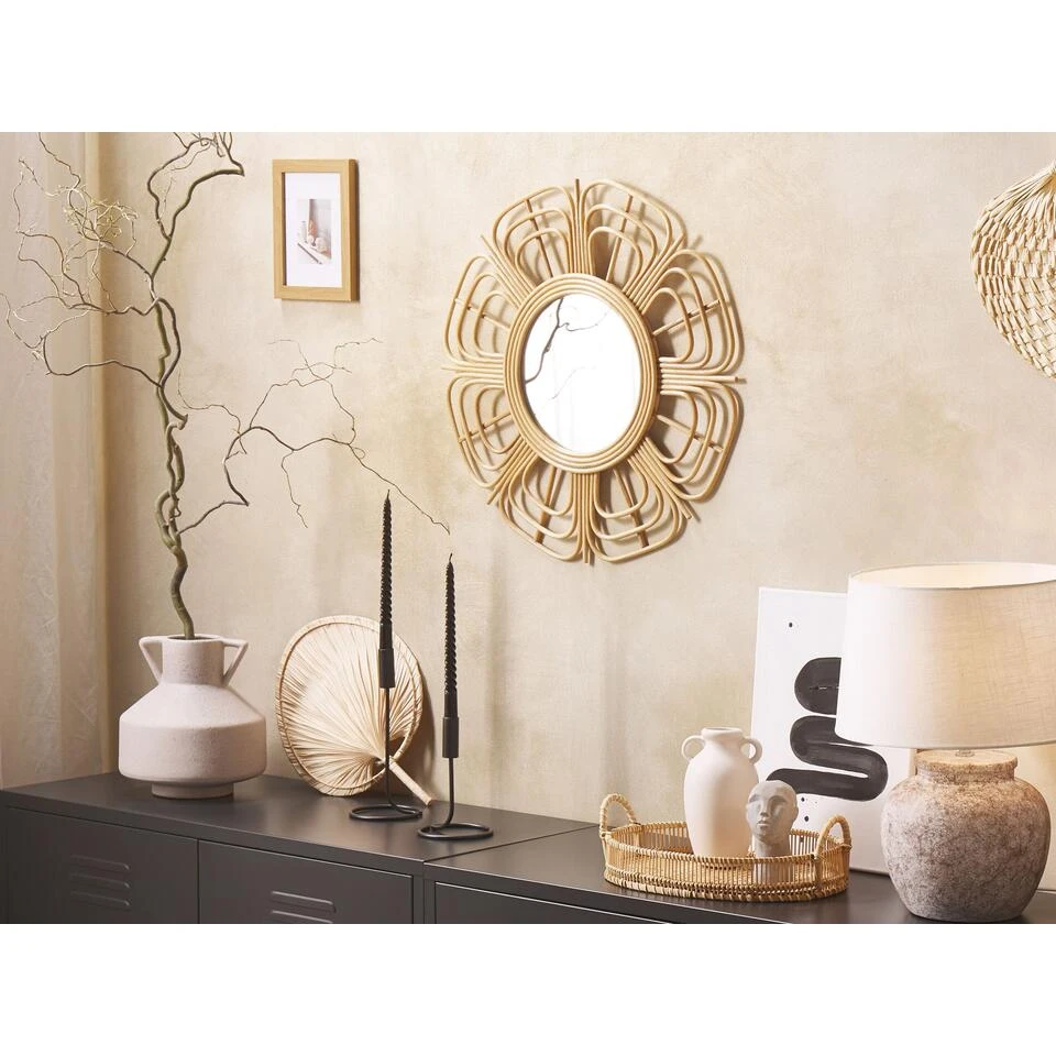 Beliani Wandspiegel PASAKU - Beige Rotan Beliani Wandspiegel PASAKU - Beige Rotan -Beliani dfc1bd95c7a8422dbfad6d7bf3d753f0