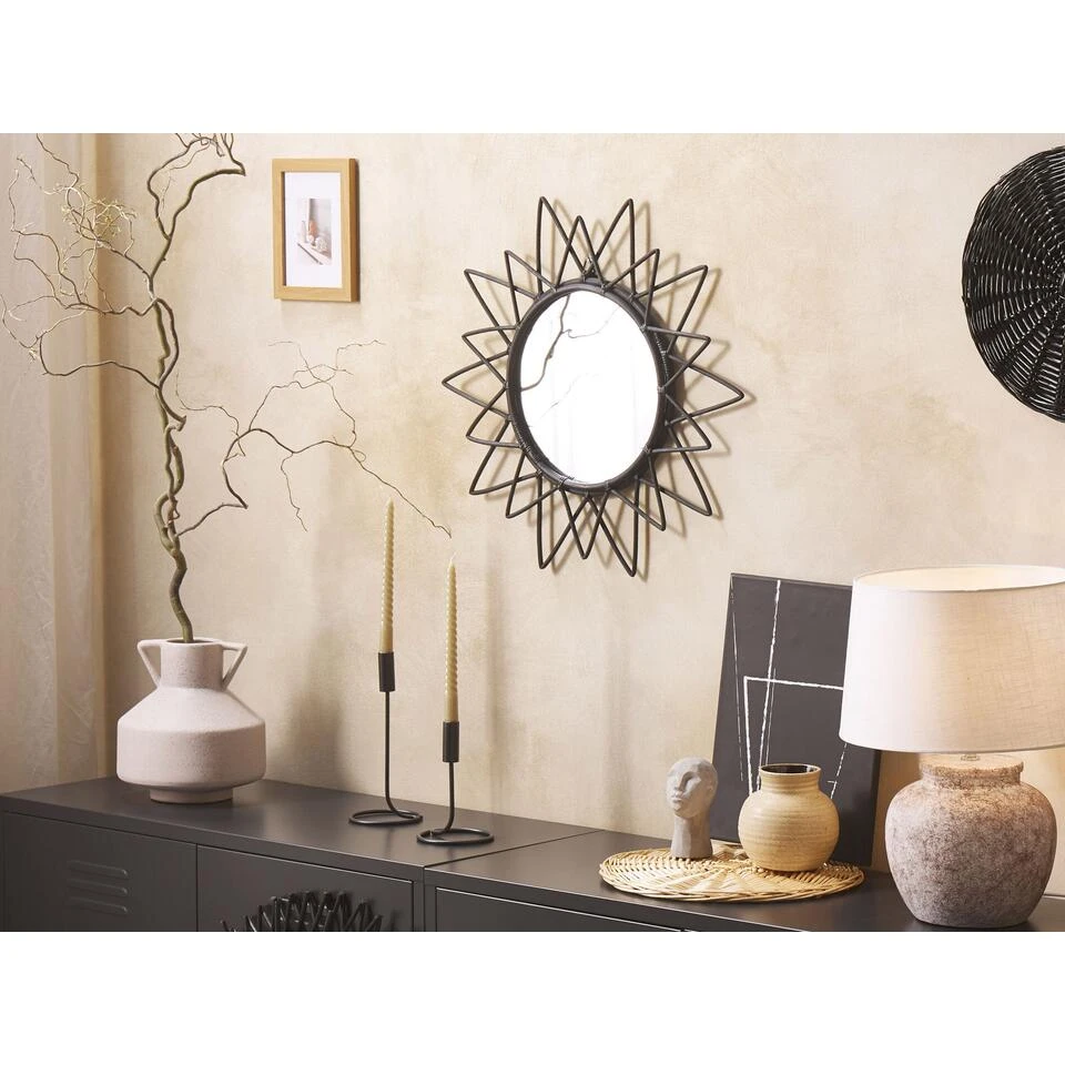 Beliani Wandspiegel AROEK - Zwart Rotan, Glas Beliani Wandspiegel AROEK - Zwart Rotan, Glas -Beliani f64c1ef5fd0b4246b0e6e545c0740c9f